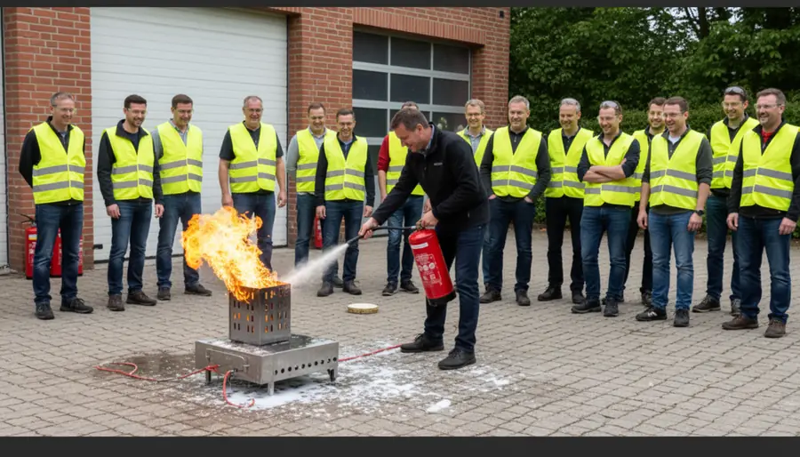 Praktische Löschübung in einer Brandschutzhelfer-Schulung