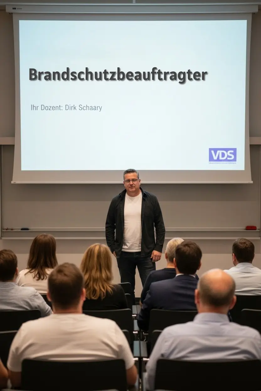 Dirk Schaary als Dozent vor Seminarteilnehmenden während einer Ausbildung zum Brandschutzbeauftragten